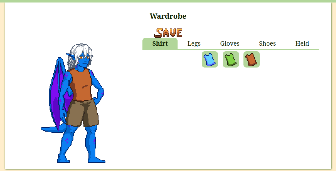 Screenshot of the current state of the wardrobe page