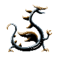 Studio logo; pixel art of a glass dragon figurine