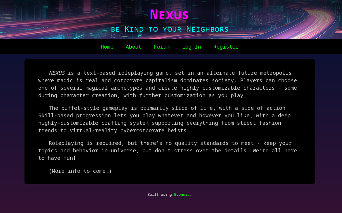 The "About" page for NEXUS