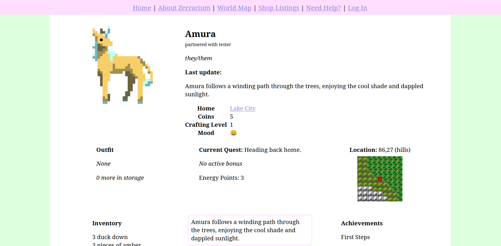 Screenshot of a character's profile page.