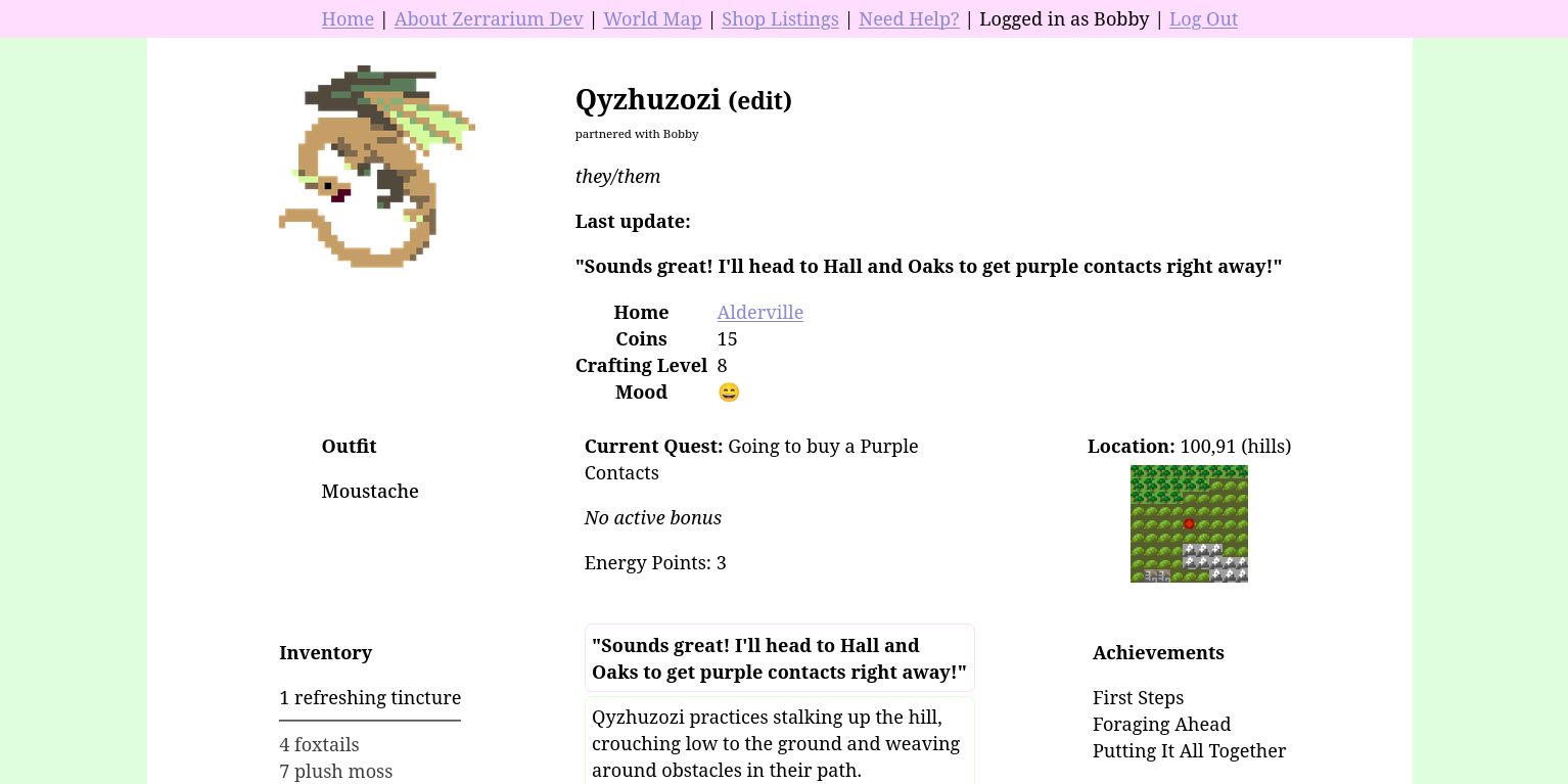 Screenshot of a profile page for a web-based semi-zpg
